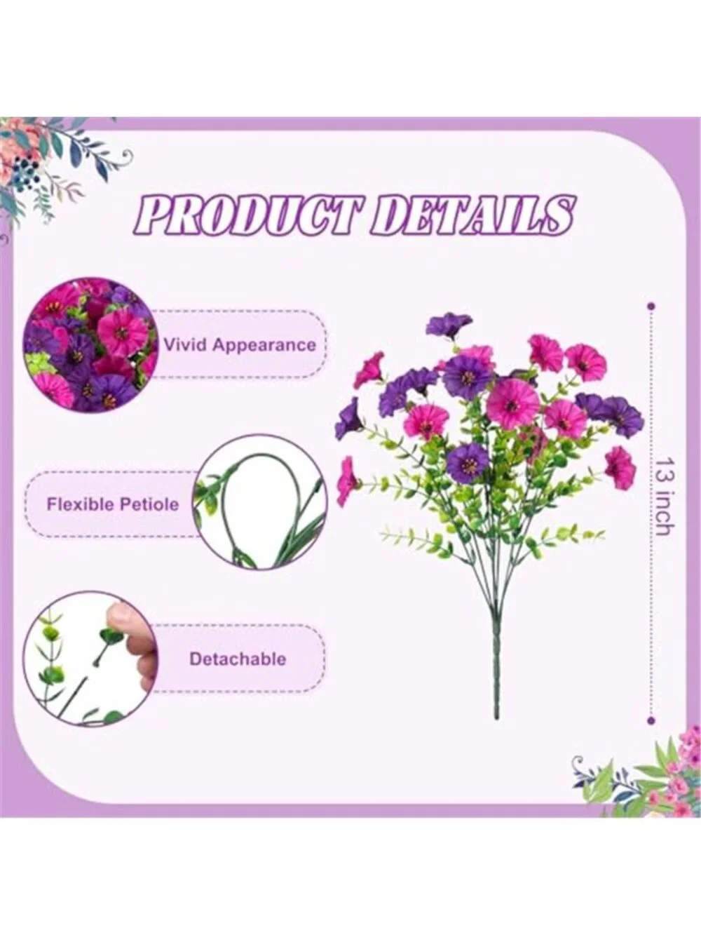 Artificial Morning Glory Flowers Faux Outdoor Plants Purple Floral Decor Set